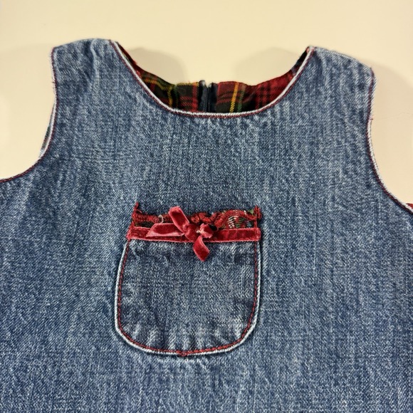 The Children's Place 3-6 Month Denim Jumper Red Plaid Ruffles Fall Christmas - Picture 2 of 10